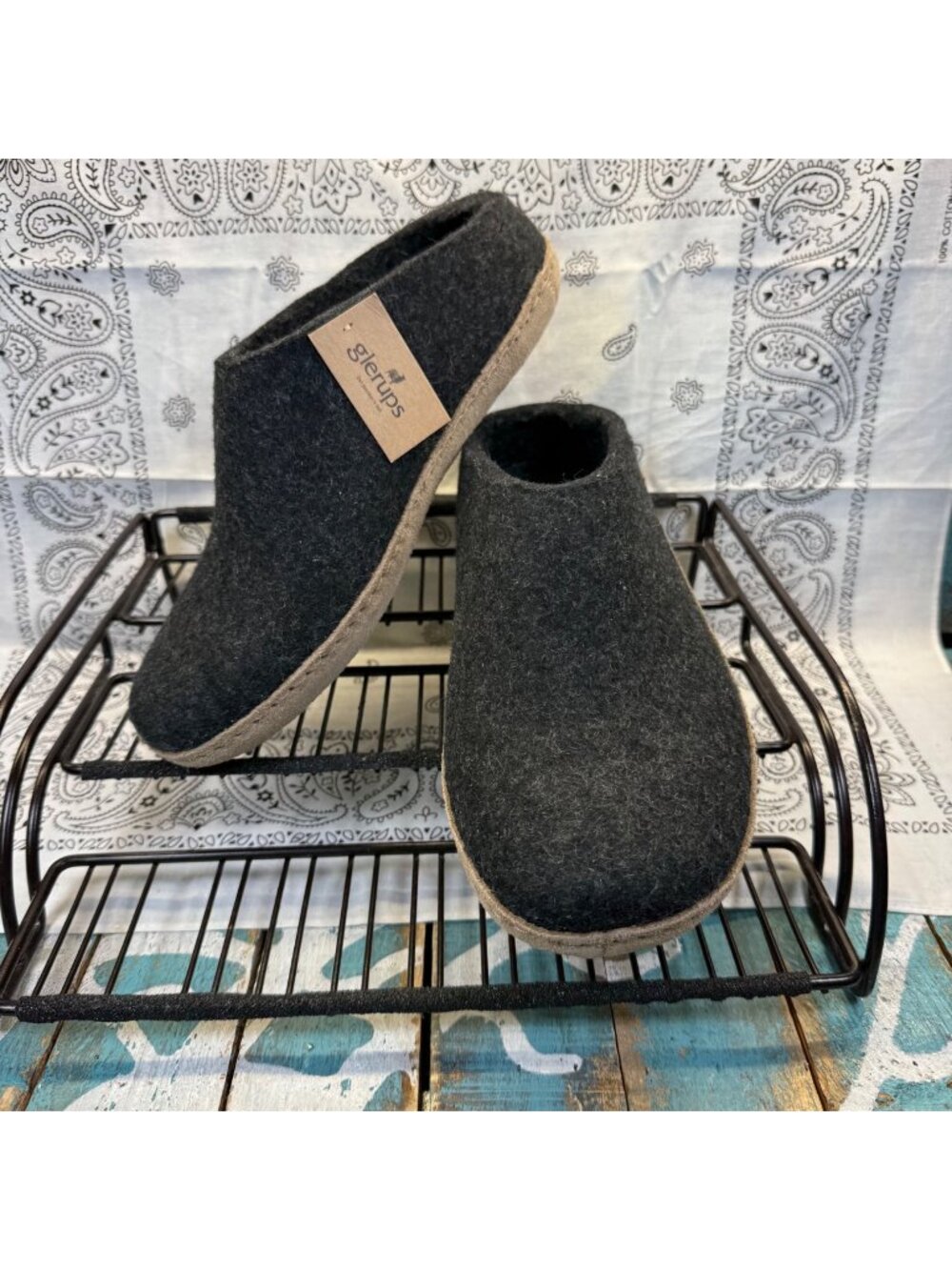 NWT Glerups Slip on Black Wool Slipper Suede Leather Bottom Sz EU 40/ Womans 9.5